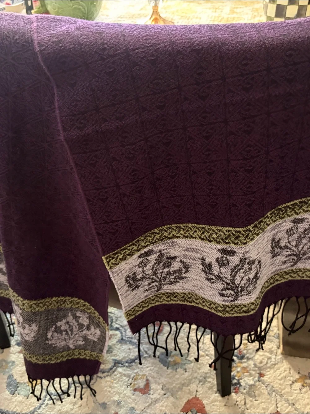 Calzeat Purple Multi-Texture Wool Scarf - Pure New Wool